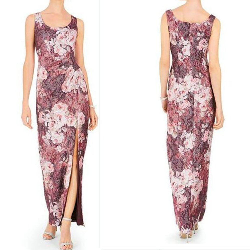 COPY - Adrianna Papell Metallic Floral-Print Gown…